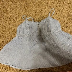 Torrid Babydoll Smocked Blue Striped Fit and flare tank top Knot Tie Size 3